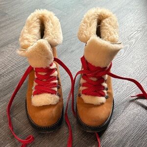 Tan J Crew Boots with Red Laces - Jillian Harris